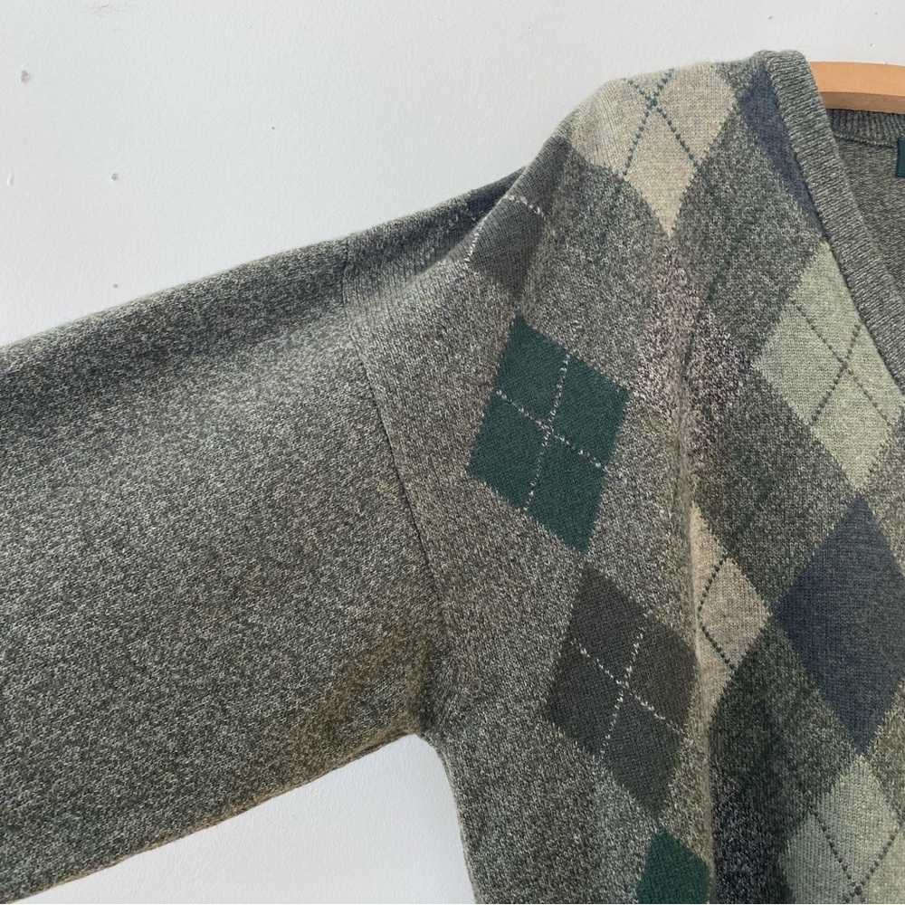 Blarney Woollen Mills Wool Sweater Green Argyle Lambswool Men’s XL Irish - Picture 4 of 7
